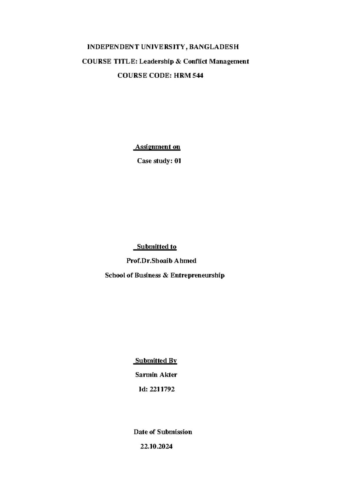 Document 19 - Case study 01 - INDEPENDENT UNIVERSITY, BANGLADESH COURSE ...