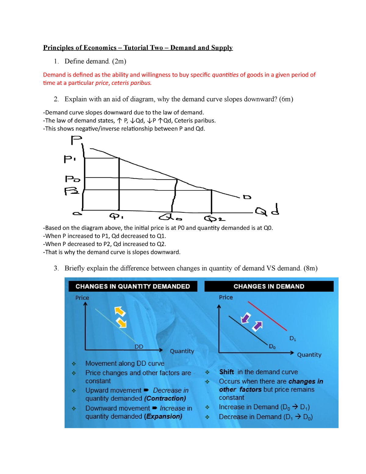 Tutorial 2 And 3 - Principles Of Economics – Tutorial Two – Demand And ...