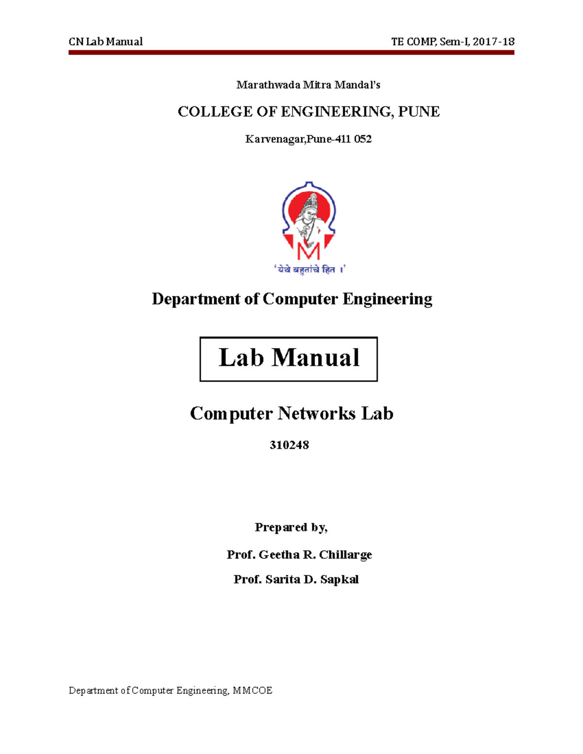 420715862 Lab Manual Computer Networks for SPPU - Marathwada Mitra ...