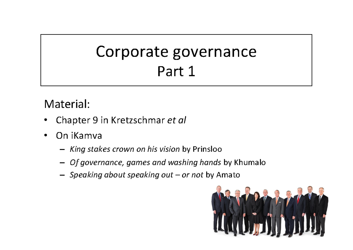 9 Corporate Governance Part 1 - Corporate Governance Part 1 Material ...