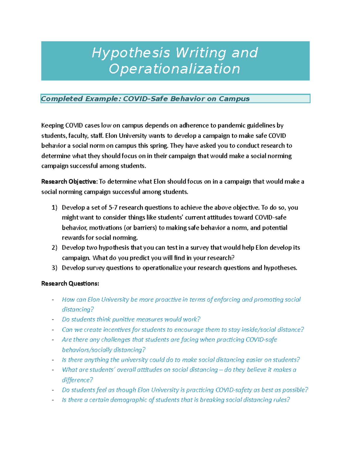 how to write an operational hypothesis