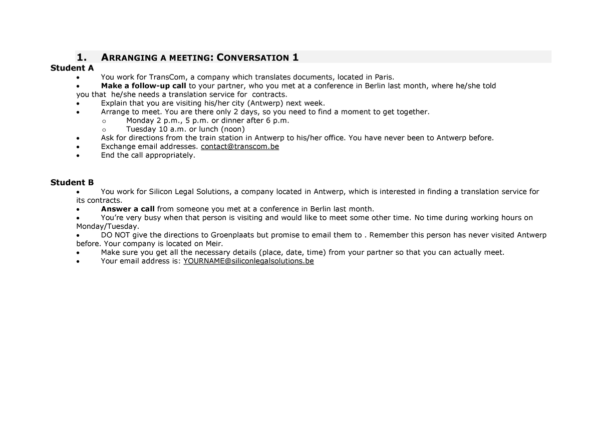 Conversations NEW 2021 2022 1 ARRANGING A MEETING CONVERSATION 1   Thumb 1200 849 