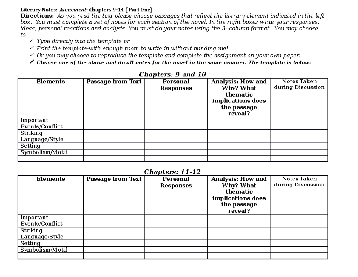 Lit. Notes-Atonement- Chapters 11-14 - Literary Notes: Atonement ...