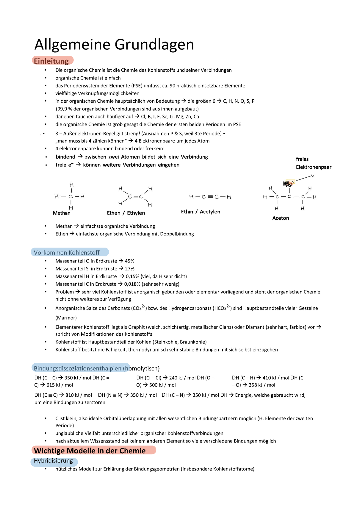 Organische Chemie-Grundlagen - Allgemeine Grundlagen Einleitung Die ...