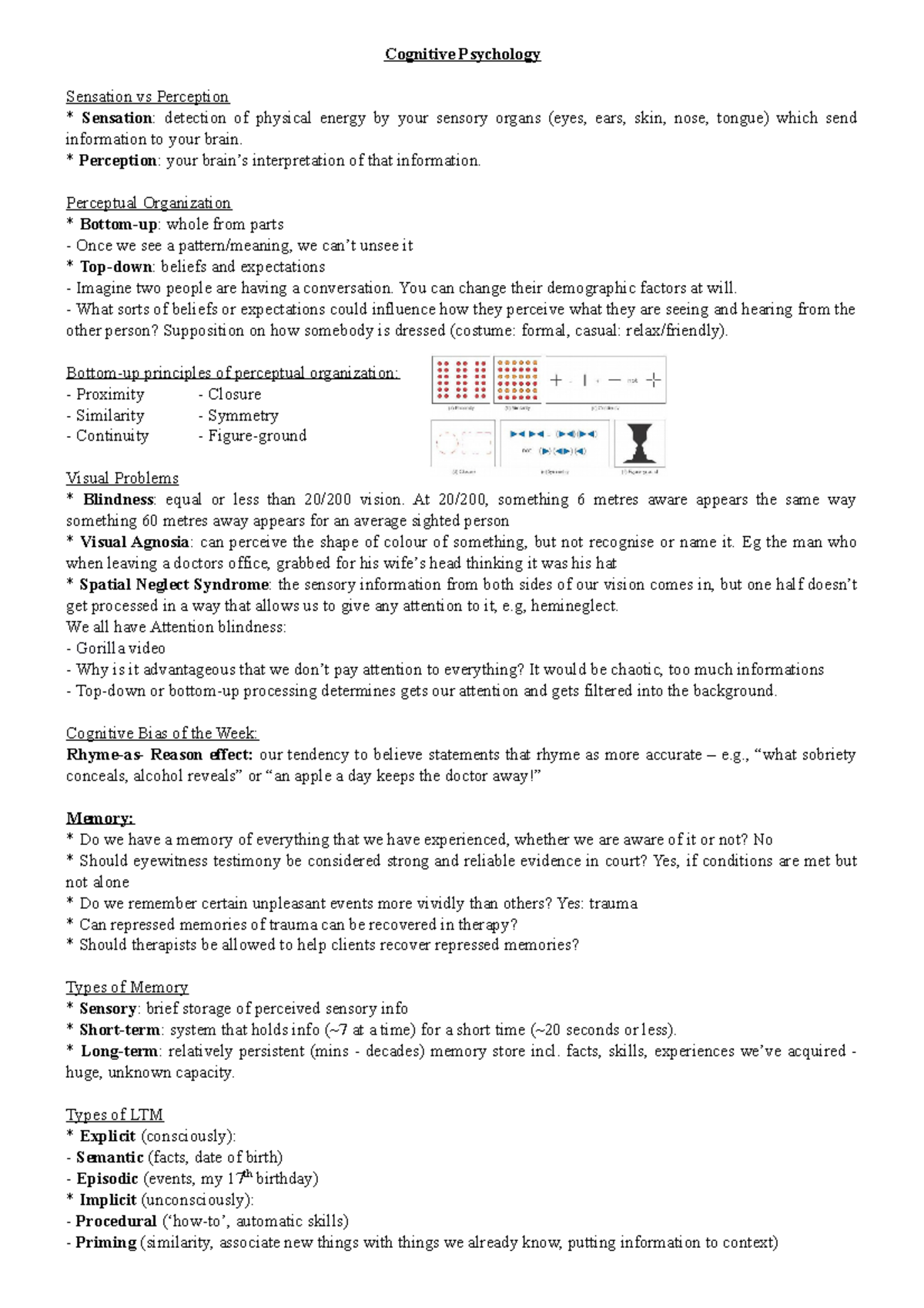 5,6 - tut - tut notes - Cognitive Psychology Sensation vs Perception ...