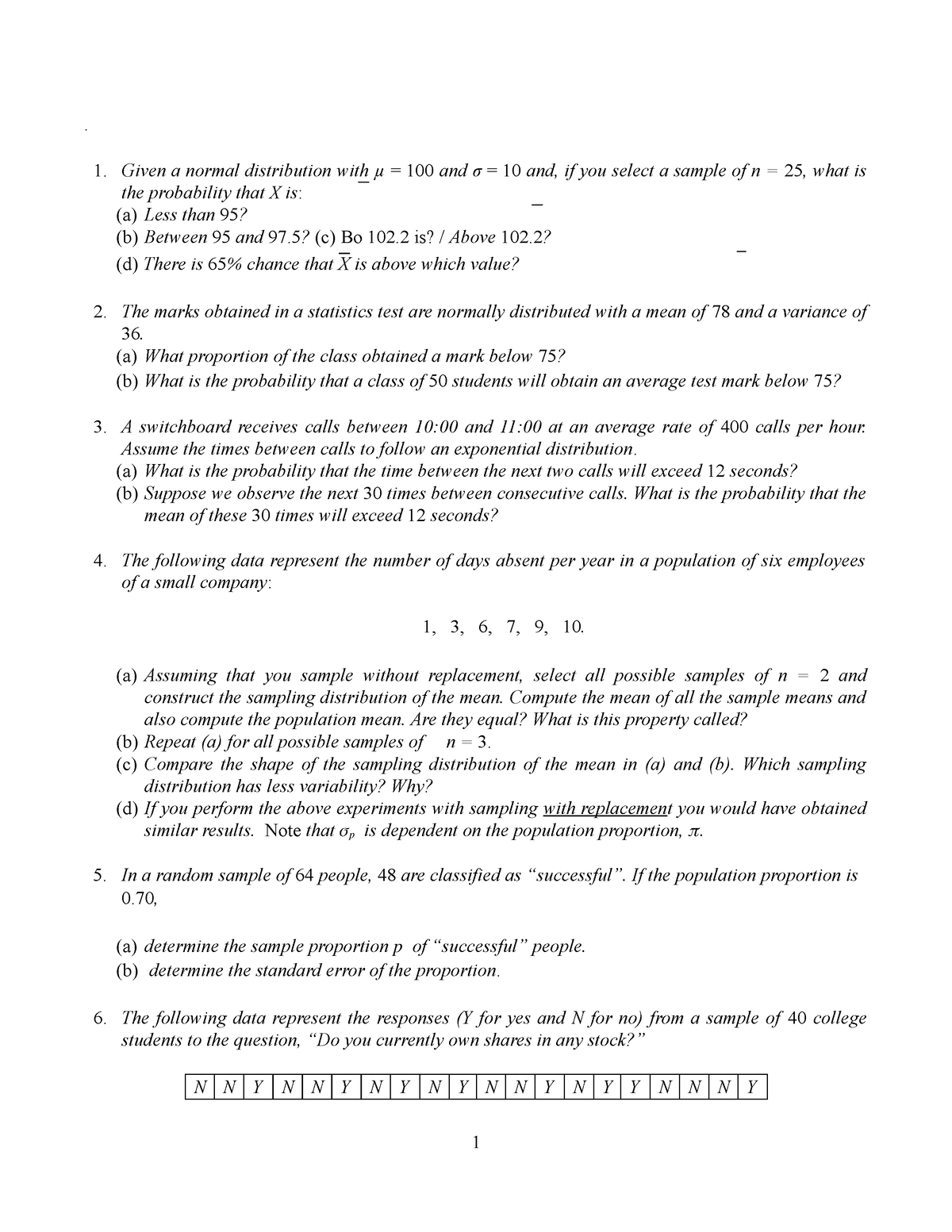 Tutorial 7 2023 Stats - . Given A Normal Distribution With μ = 100 And 