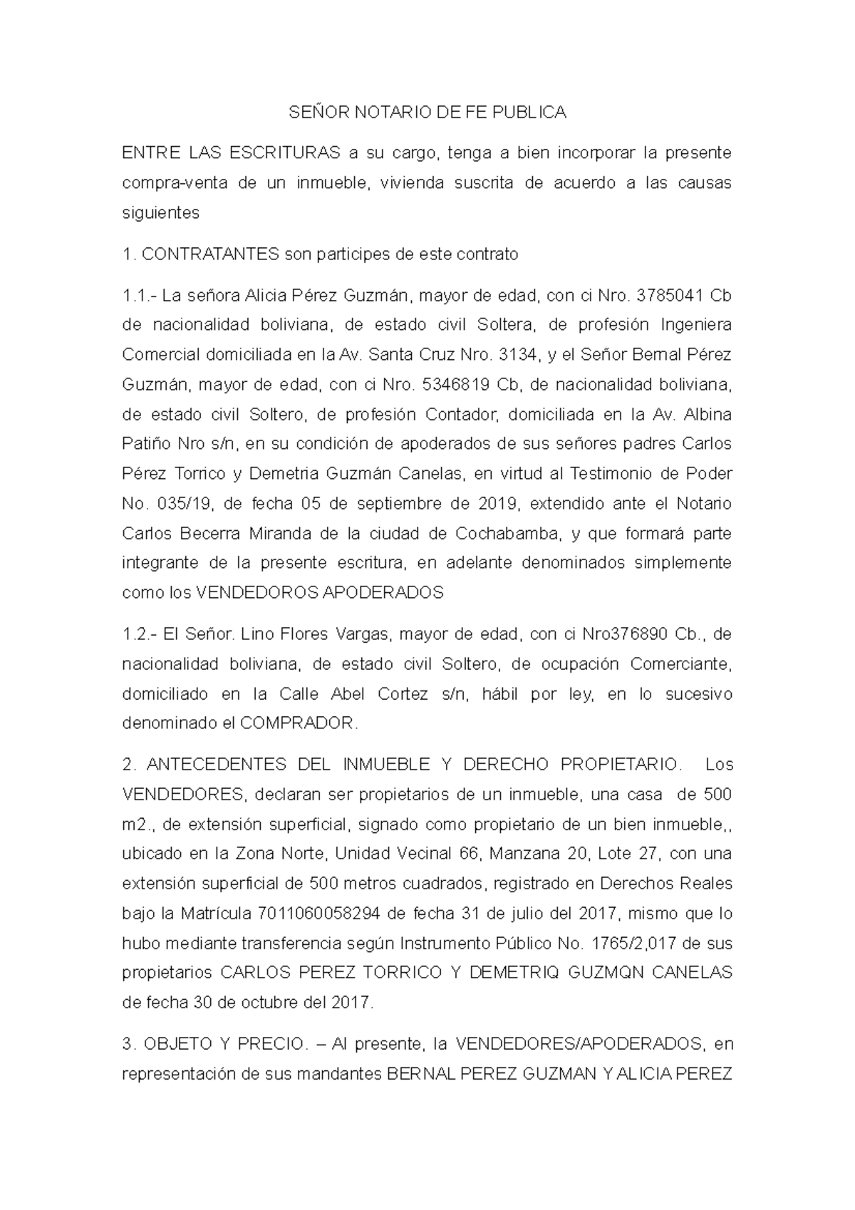 Minuta Compra Venta Derecho SeÑor Notario De Fe Publica Entre Las