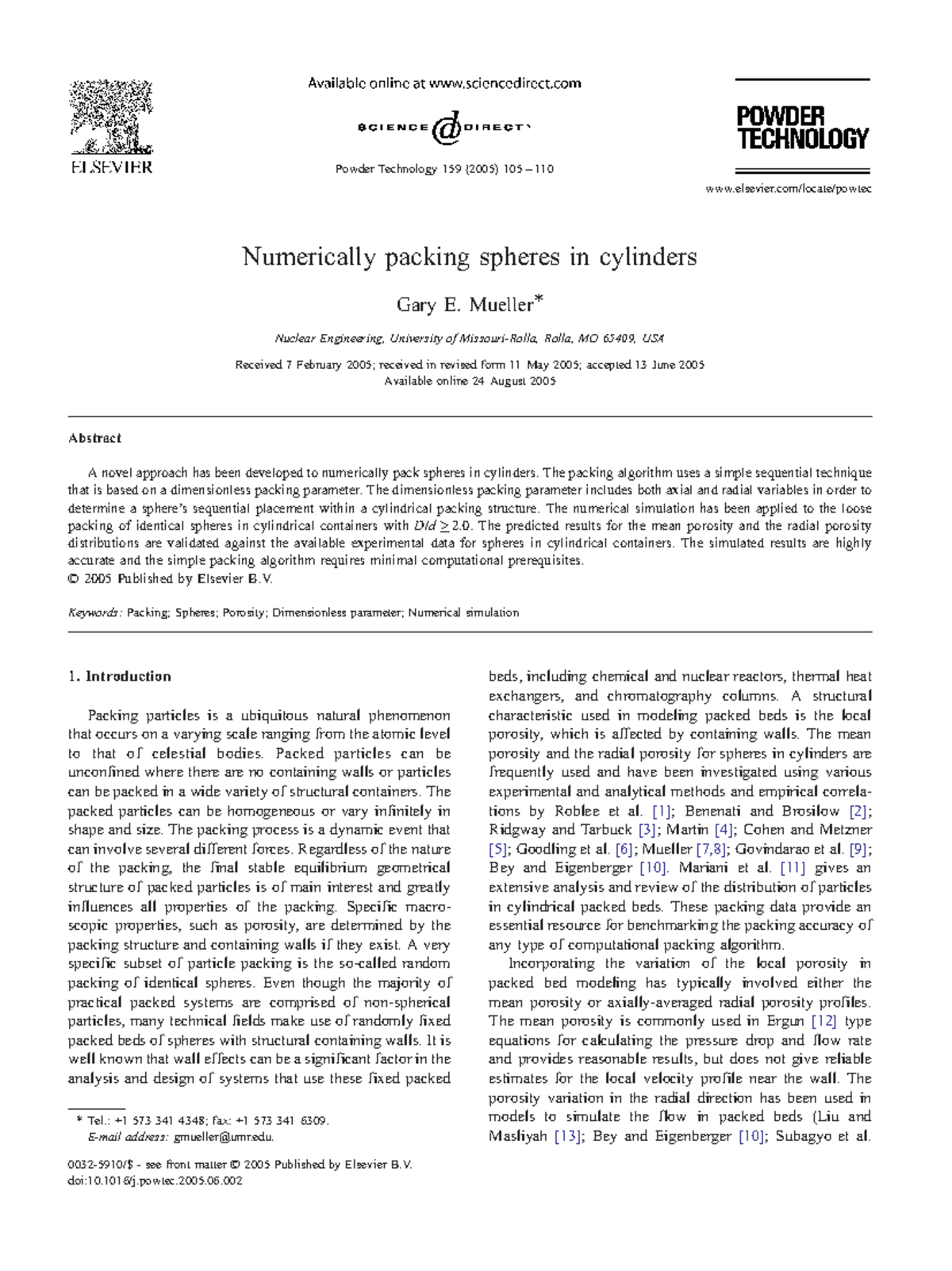 Numerically packing spheres in cylinders Mueller* Nuclear Engineering