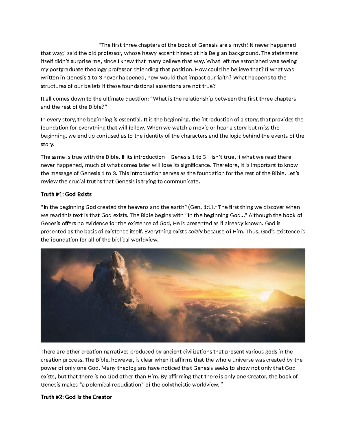 Pdf assignment - Summary Genesis - “The first three chapters of the ...
