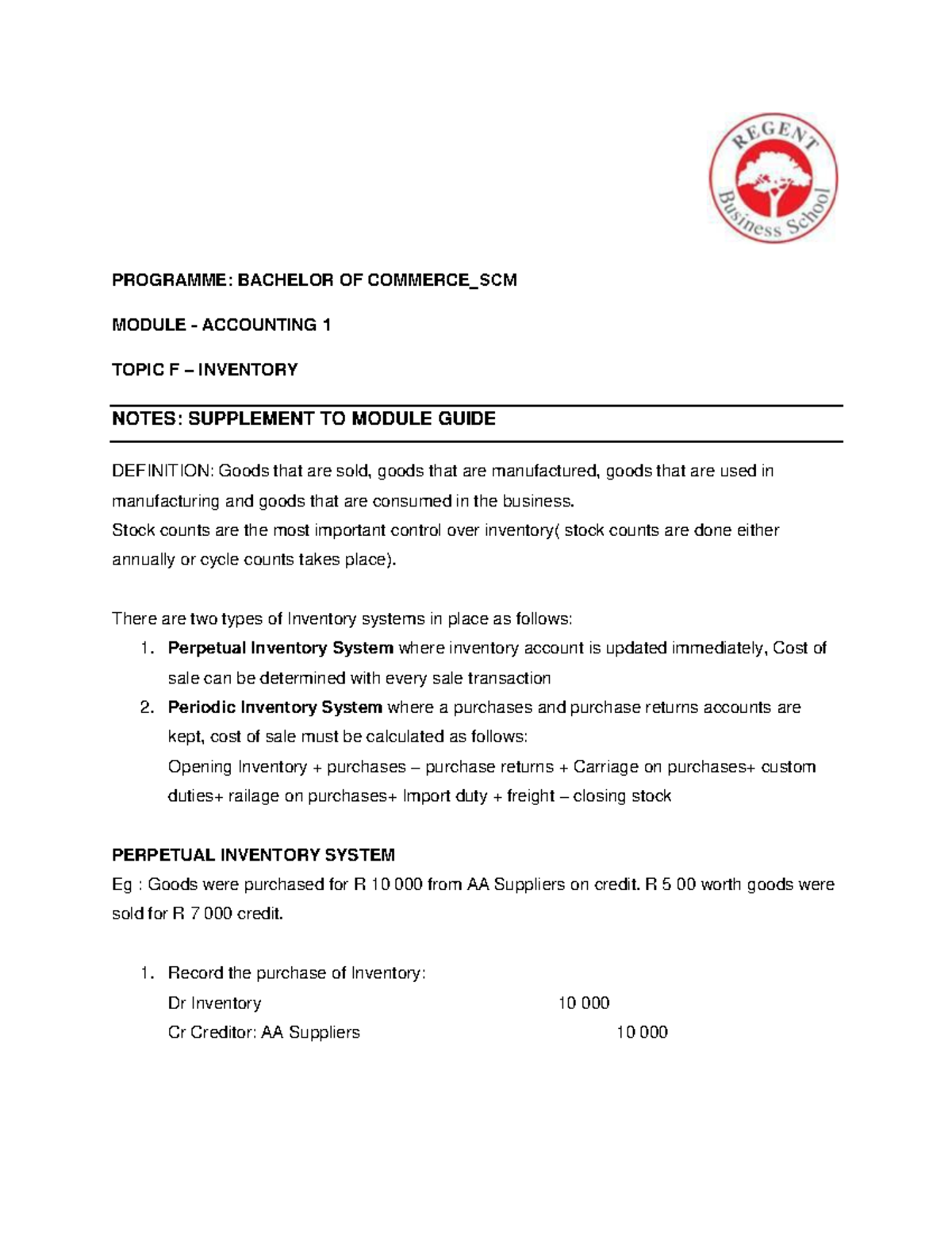 BCOM SCM ACC 1 Topic F Notes - MODULE - ACCOUNTING 1 TOPIC F ...