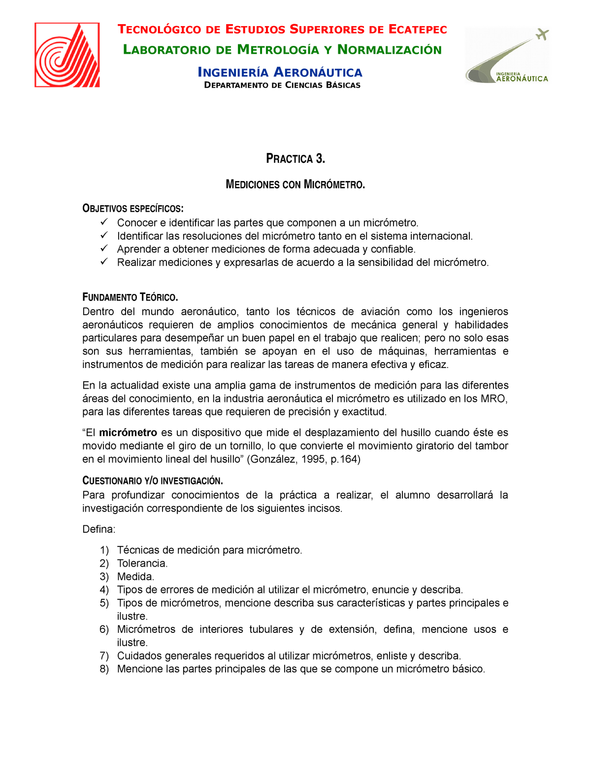 Practica 3 Micrometro Es una propuesta de pr ctica requiere de