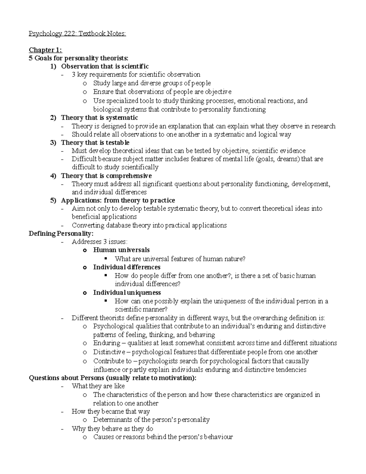 Summary An Introduction to Theories of Personality - textbook notes for ...