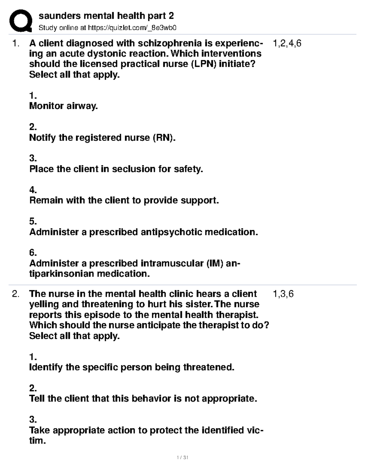 Mental Health Quizlet - 4sp5o9w