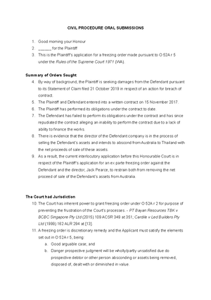 Civil Procedure Minute OF Orders Sought Assessment - IN THE DISTRICT ...