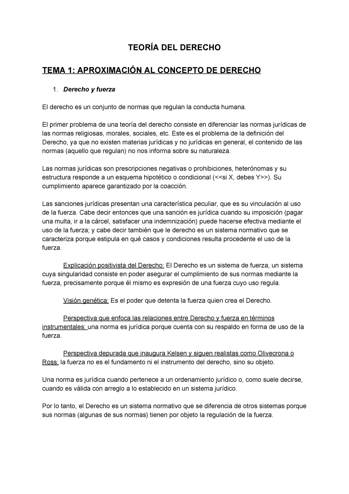 Tema 1 Resumen Apuntes De Teoría Del Derecho Del Derecho Tema 1 Al Concepto De Derecho 1 8566