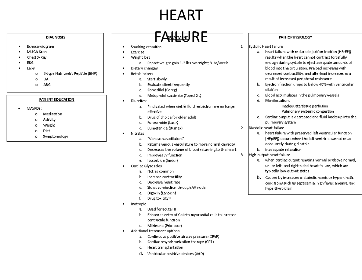 Heart Failure - Lecture notes from adult health 1 - PATHOPHYSIOLOGY 1 ...