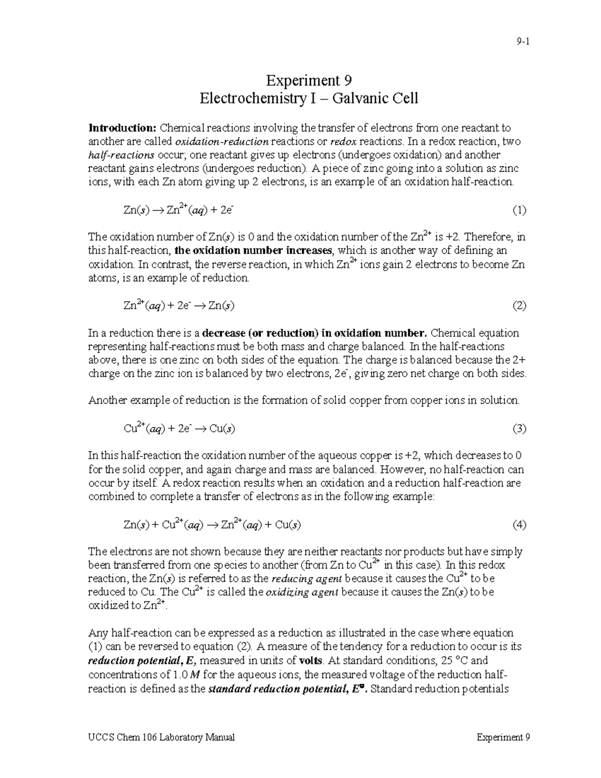 galvanic cell experiment lab report