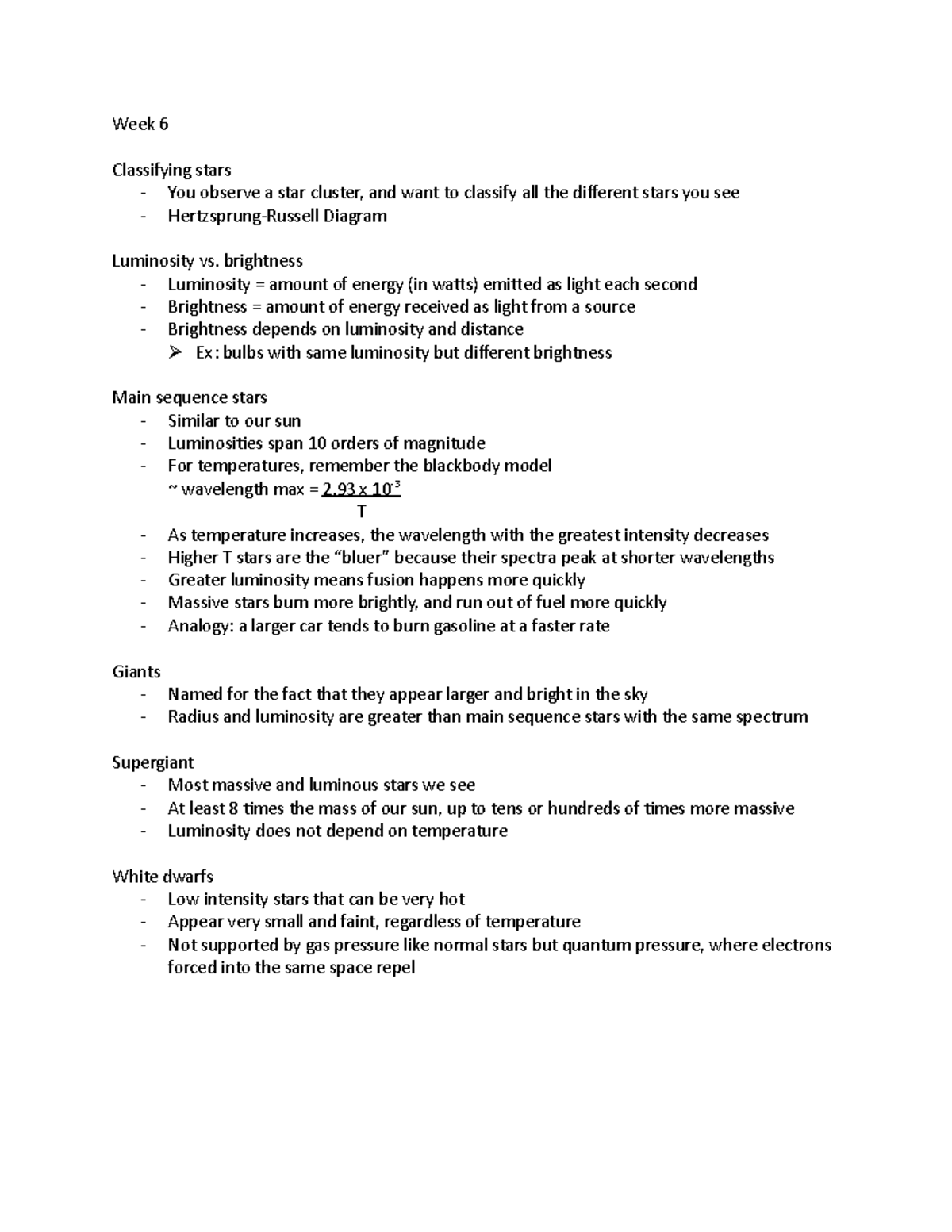 SCI-1000 (16) - Eric Raymer - Week 6 Classifying stars - You observe a ...