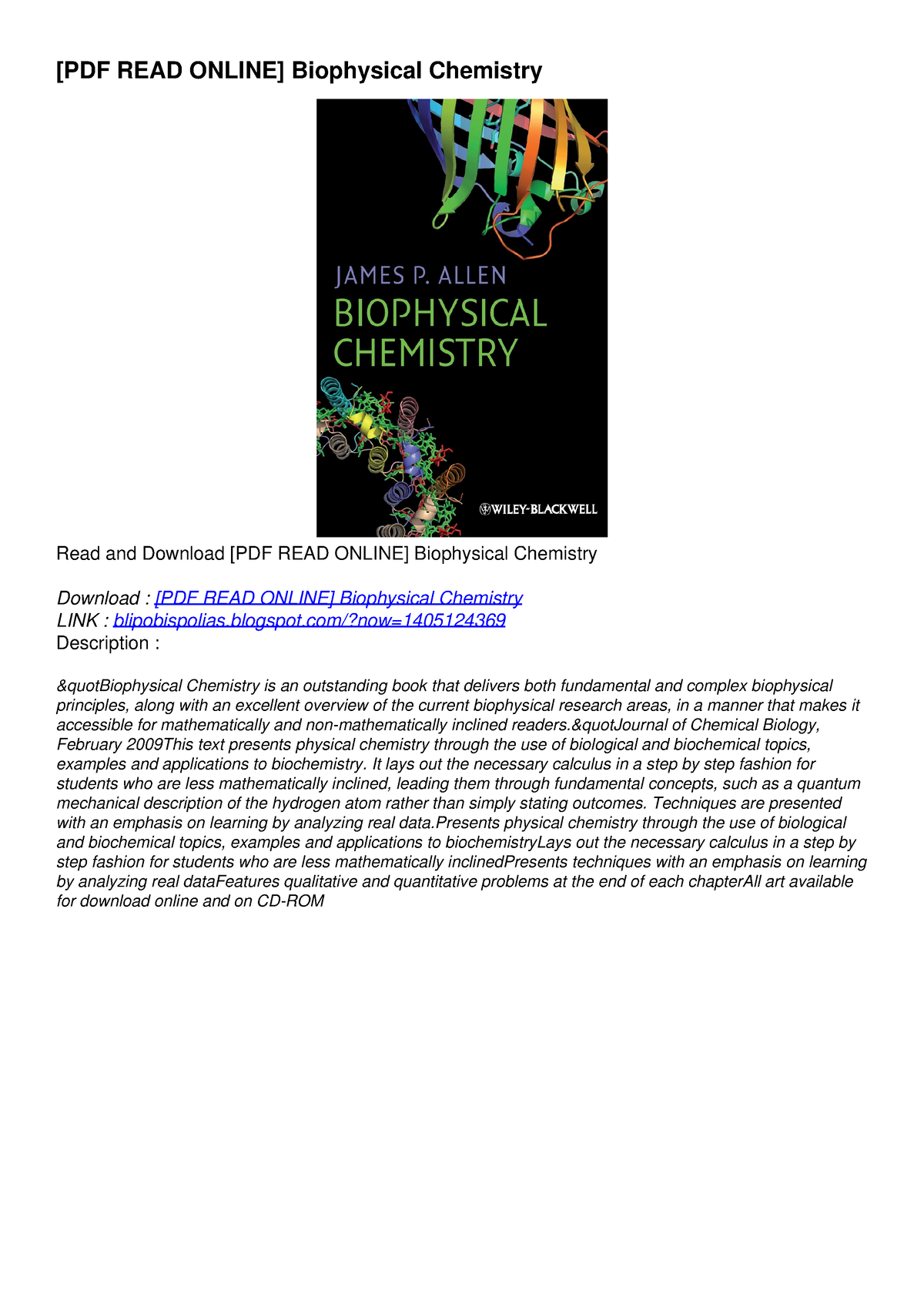 [PDF READ ONLINE] Biophysical Chemistry - Blogspot/?now= Description ...