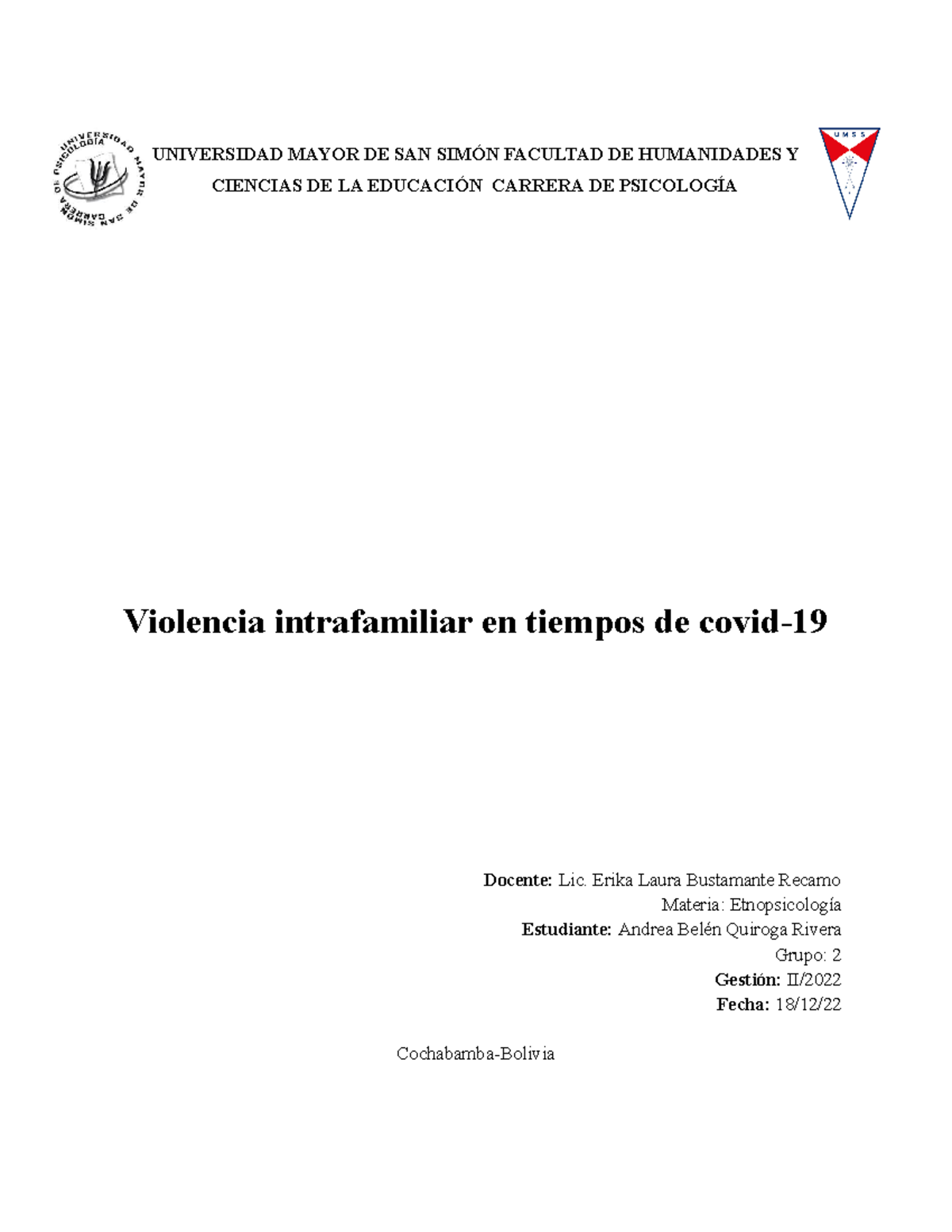 Violencia intrafamiliar durante la pandemia - UNIVERSIDAD MAYOR DE SAN ...