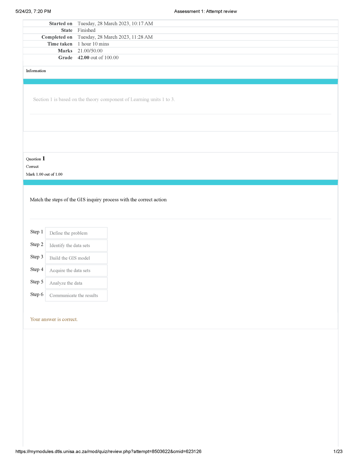 Assessment 1.1 Attempt review - Started on Tuesday, 28 March 2023, 10: ...