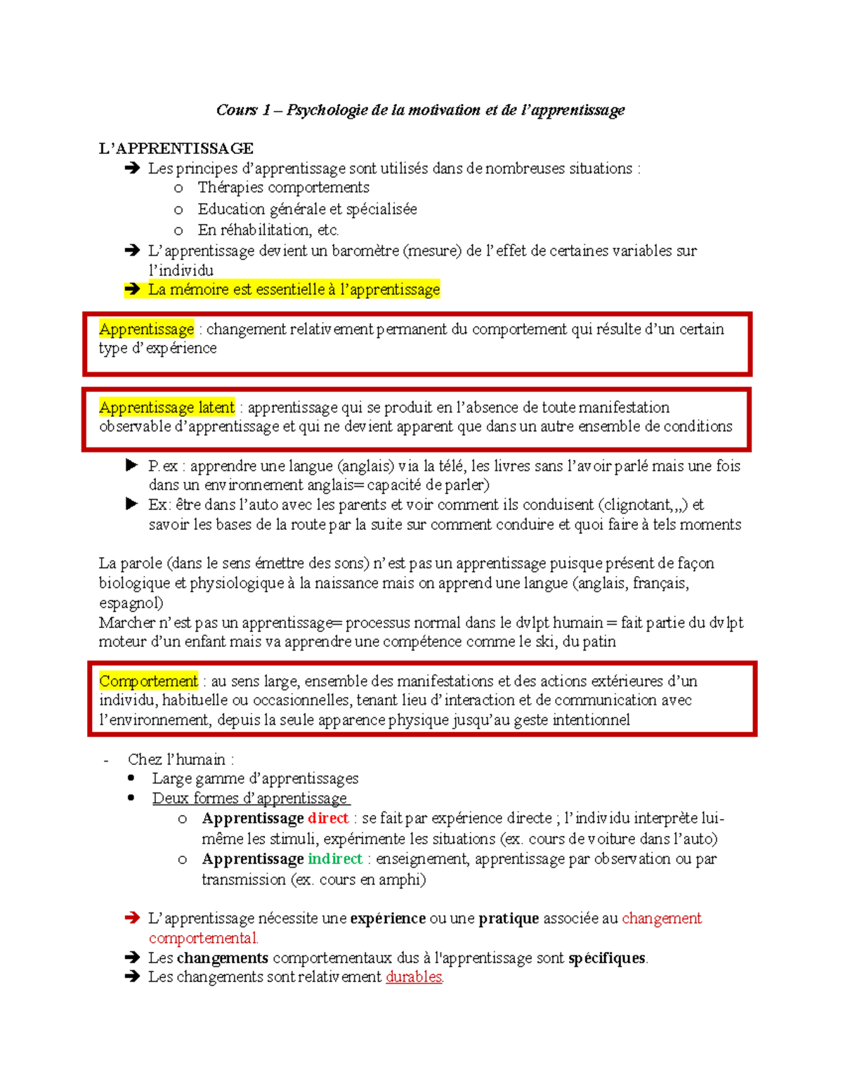 Cours 1 L Apprentissage Cours 1 Psychologie De La Motivation Et Cours 1 L Apprentissage Cours 1 Psychologie De La Motivation Et