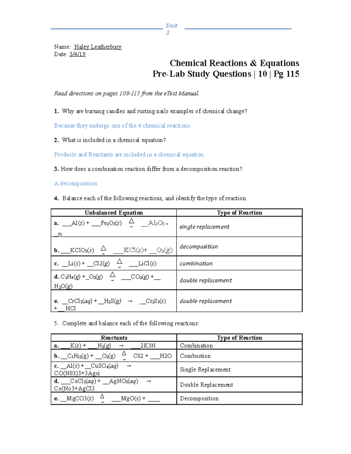 Unit three lab pages edited copy - Chem 231 - Studocu