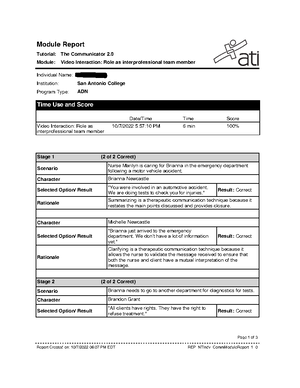 Ati Health Assess Shirley Williamson Bronchitis Module Report Achieved Intervention