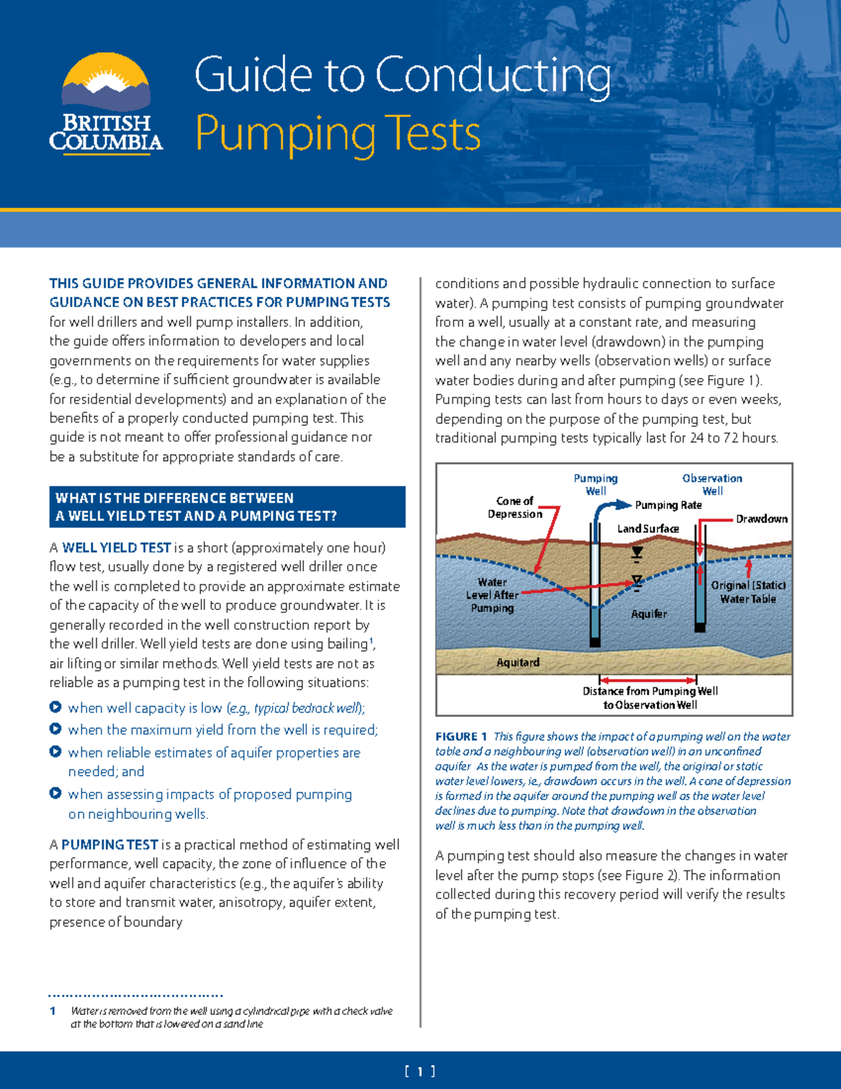 Guide to conducting pumping tests THIS GUIDE PROVIDES GENERAL
