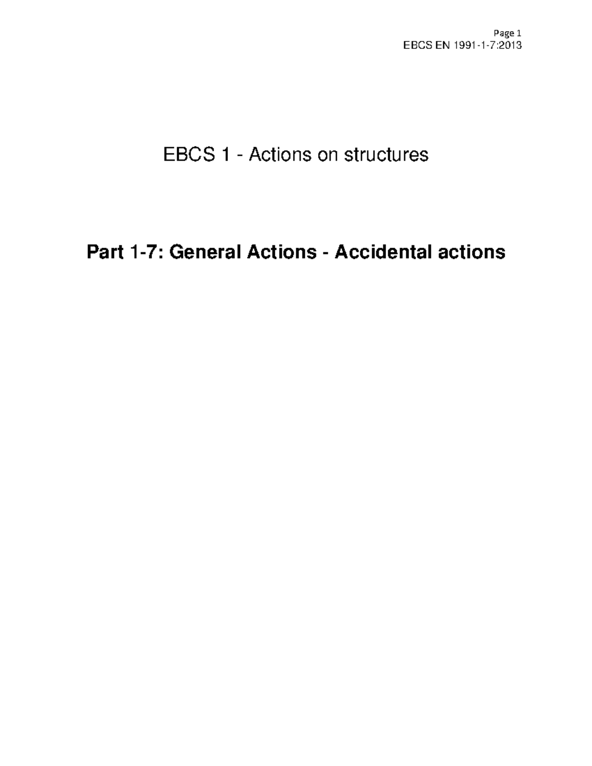 EBCS EN 1991 12 - EBCS EN 1991-1-7: EBCS 1 - Actions on structures Part ...