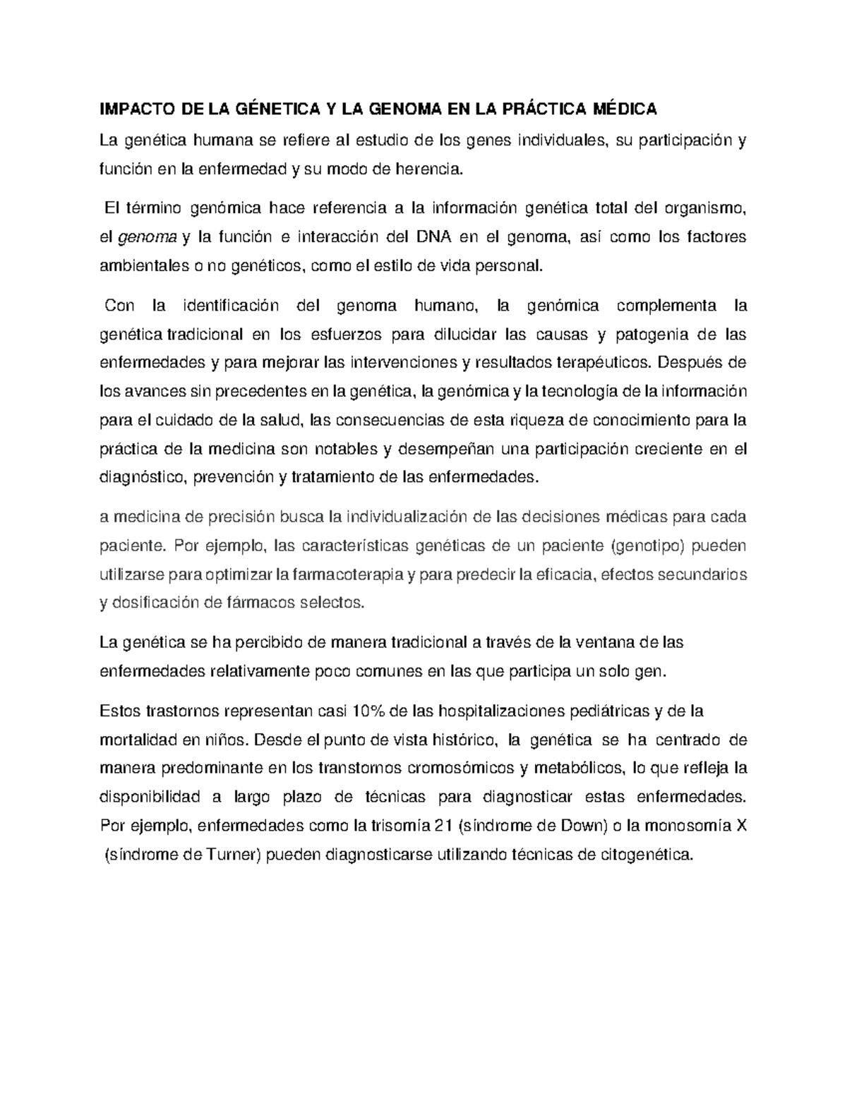 Impacto DE LA Génetica Y LA Genoma EN LA Práctica Médica - IMPACTO DE ...
