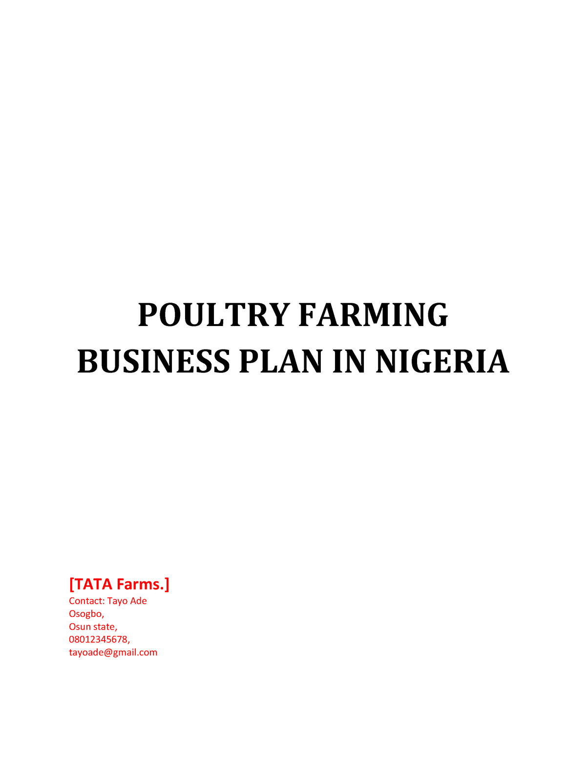 poultry farming business plan in nigeria pdf