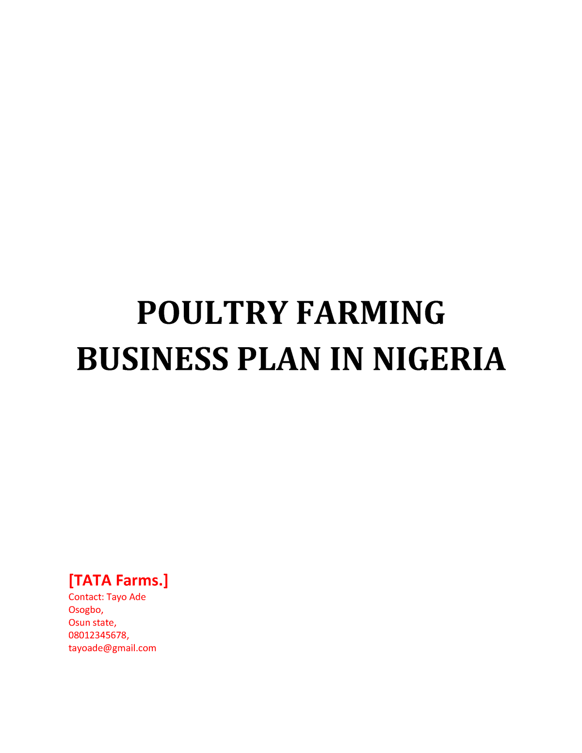 business plan for establishing a poultry farm in nigeria