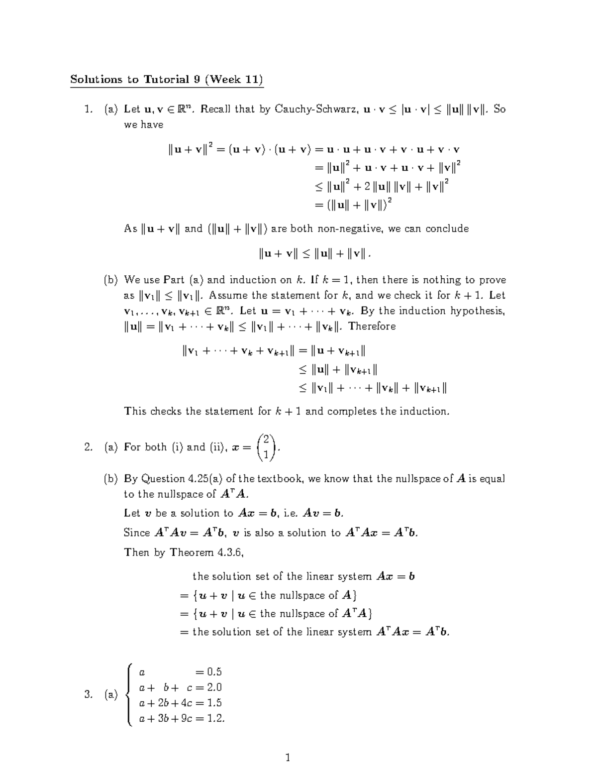 Tutorial 9solutions - Solutions - Solutions to Tutorial 9 (Week 11) (a ...