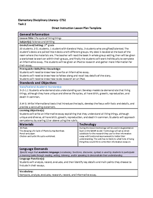 Task 2 C732 Disc Lit - Direct Instruction Lesson Plan Template General ...