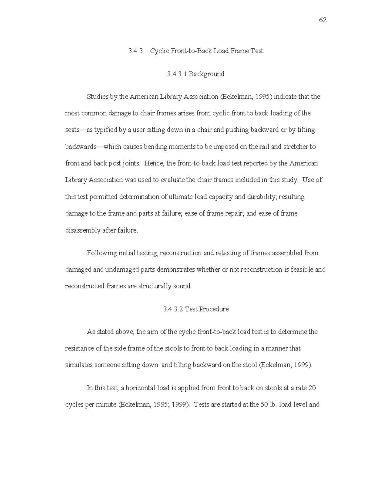 Furniture design p6 - 3.4 Cyclic Front-to-Back Load Frame Test 3.4.3 ...