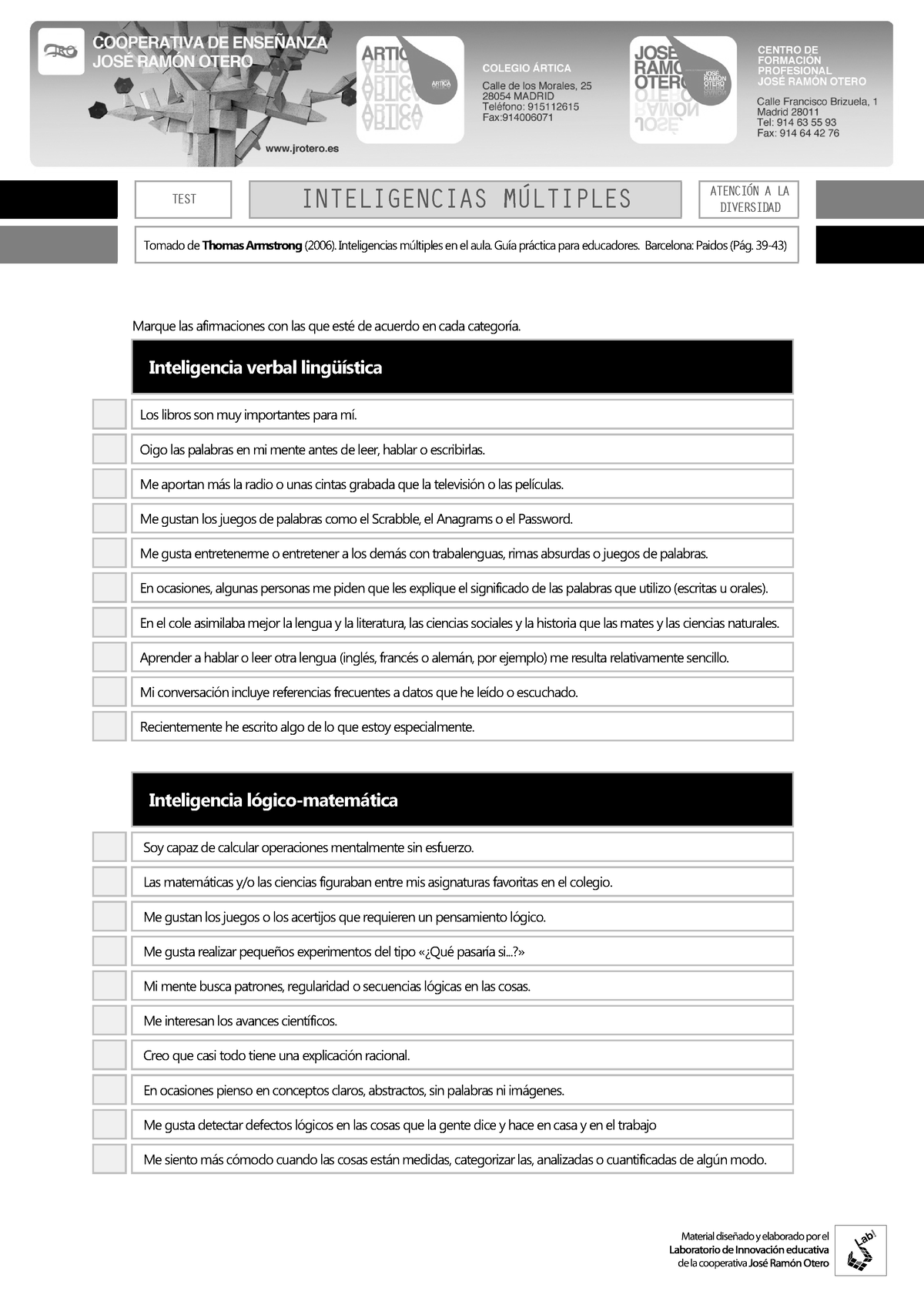 Test De Inteligencias M Ltiples Para Adultos Test Inteligencias Mltiples Atencin A La