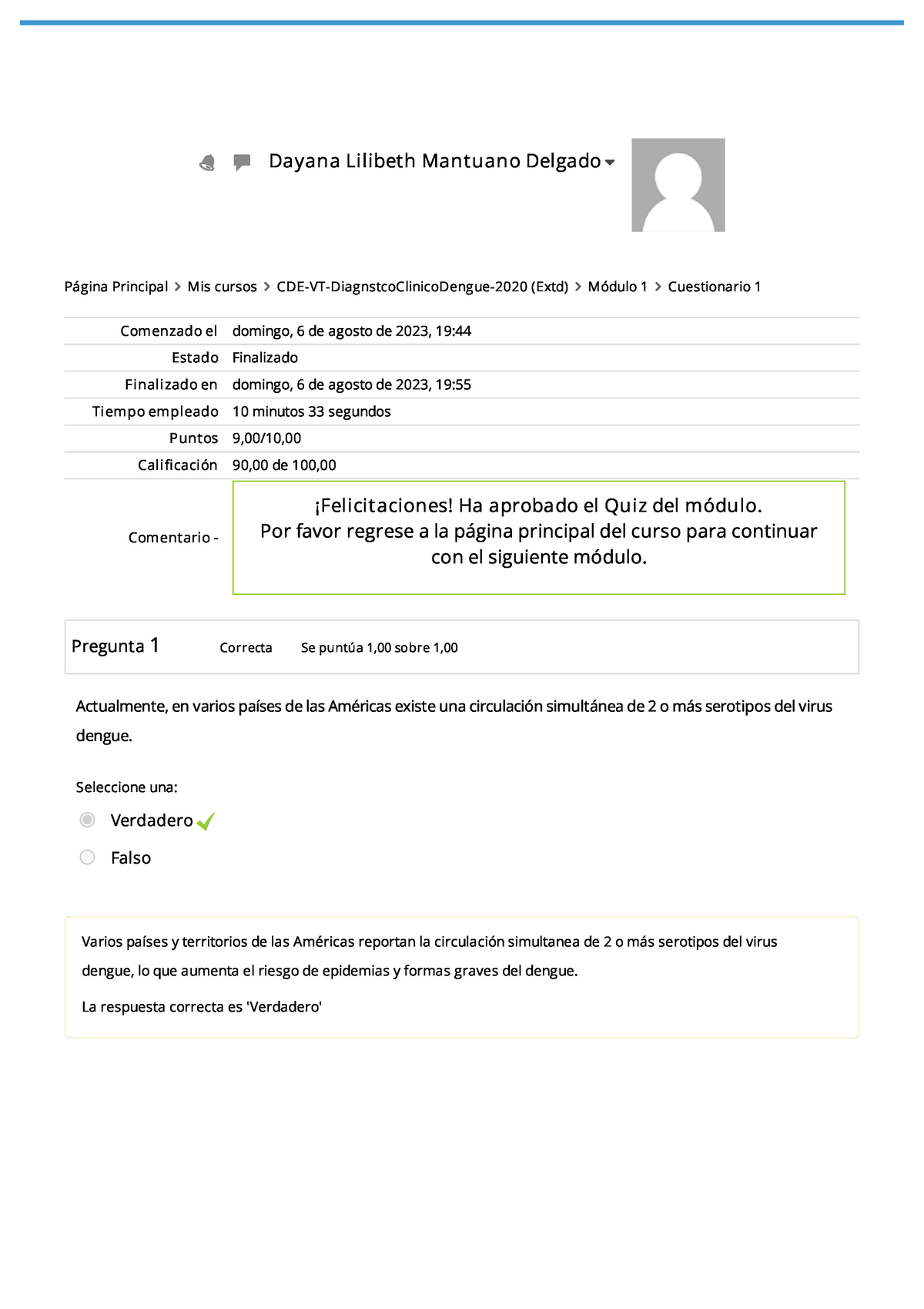 Cuestionario 1 Dengue - C Om E N Z A D O E L Doming O, 6 De A G Os To ...