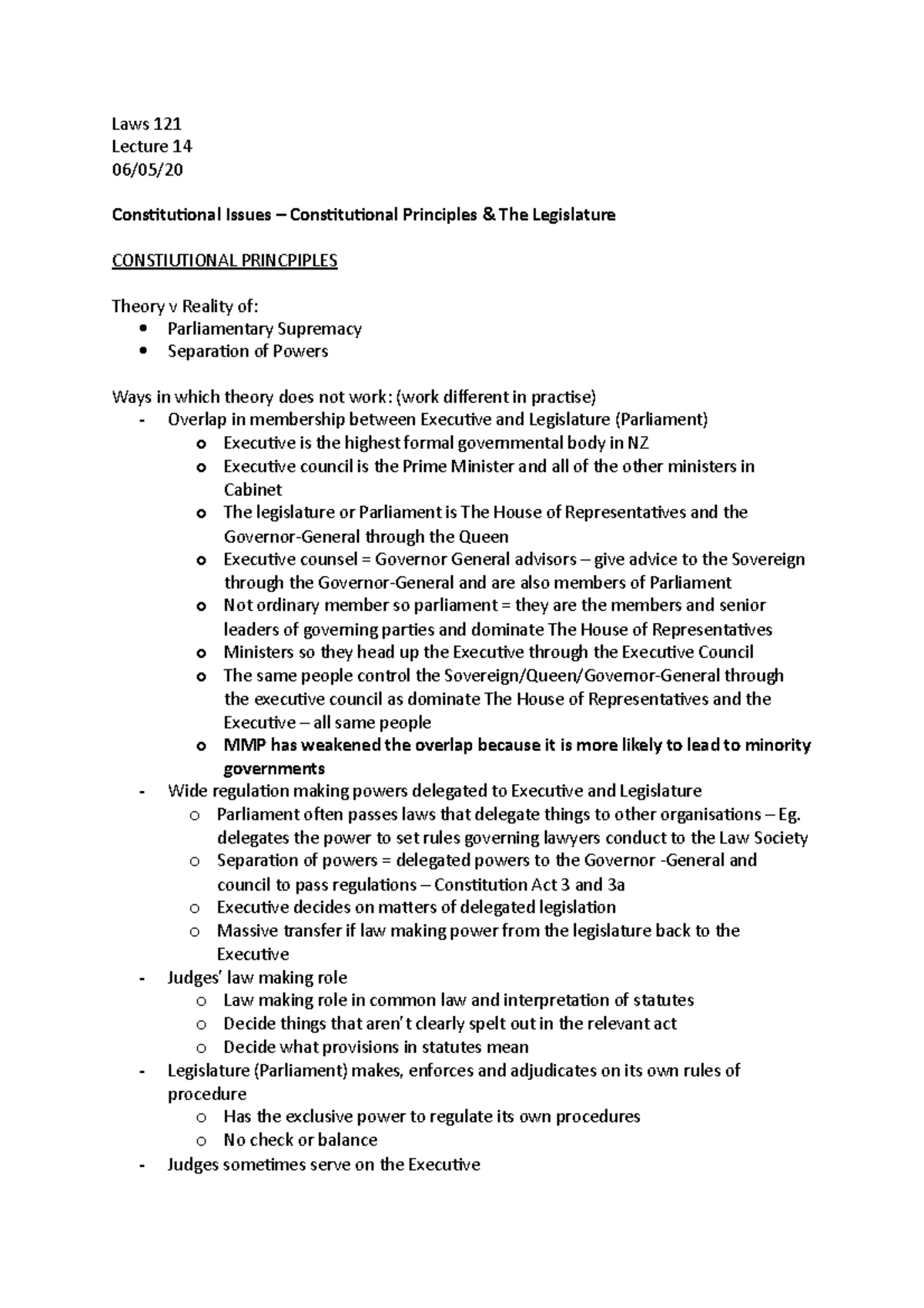 Lecture 14 Constitutional Principles Laws 121 Lecture 14 06/05