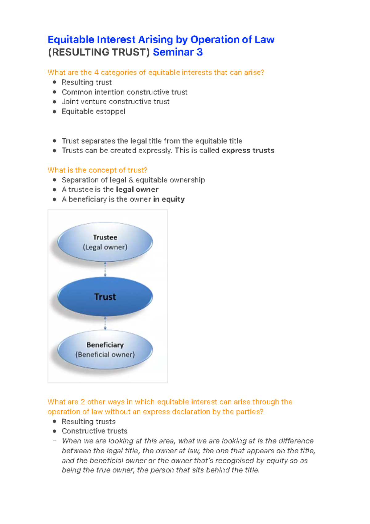 Equitable interest - This is called express trusts What is the concept ...
