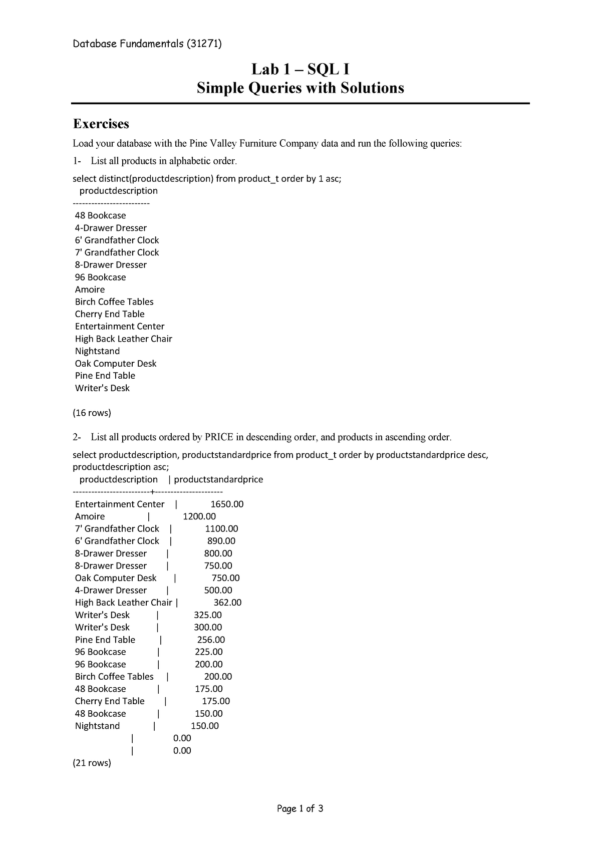 Lab 1 Solutions Warning Tt Undefined Function 32 Database Fundamentals 31271 Page 1 4206