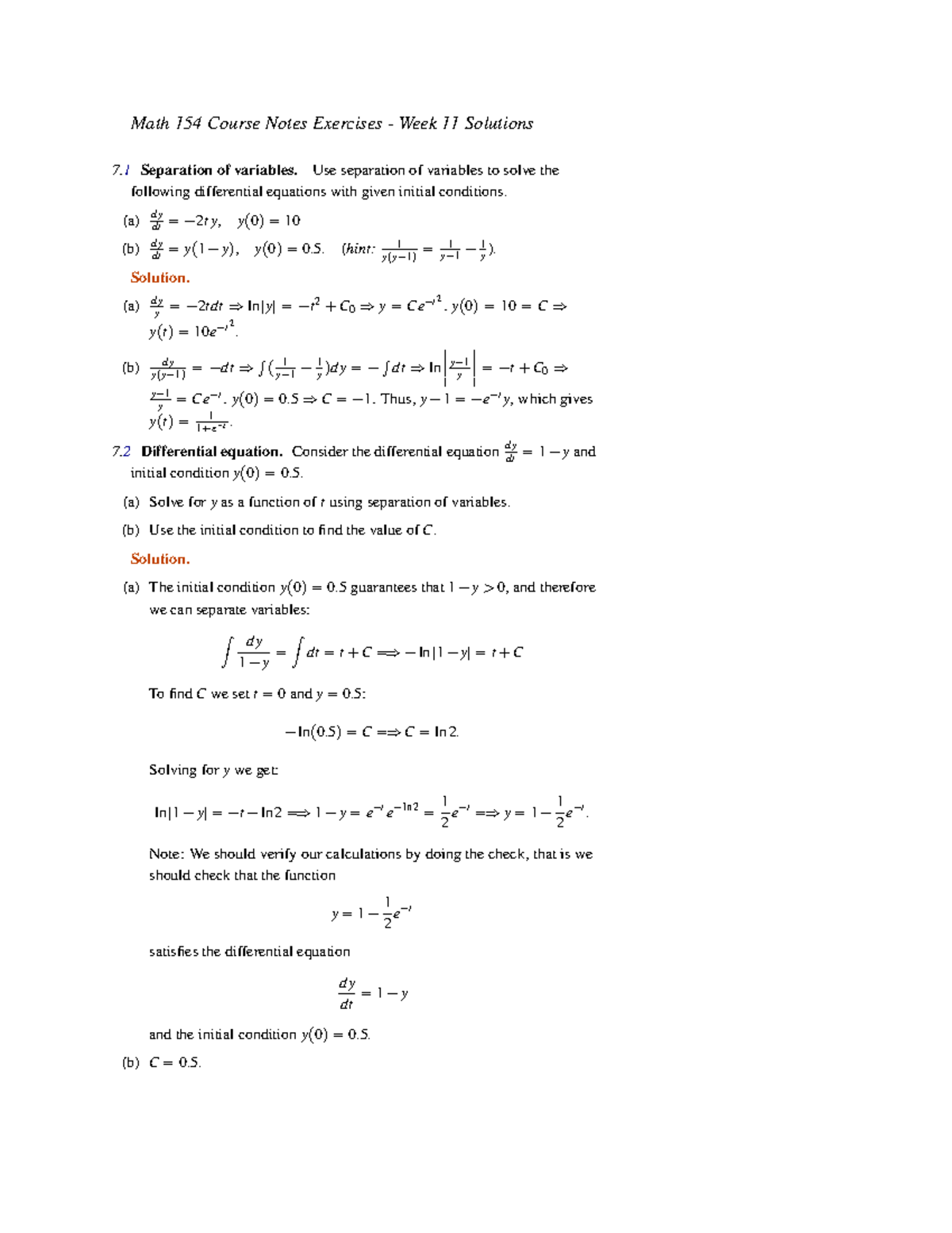 Course Note Exercises (Week 11) - Math 154 Course Notes Exercises ...