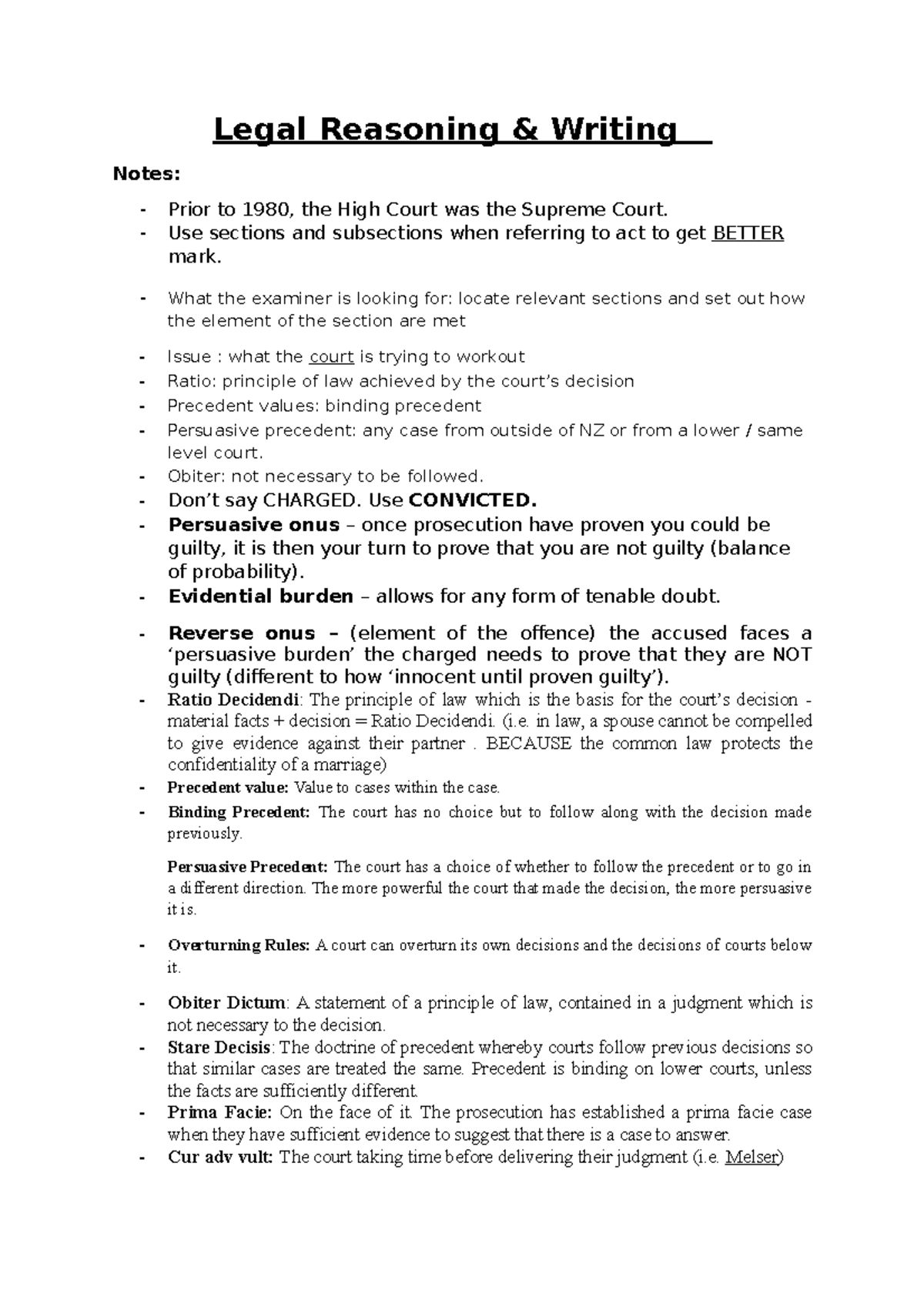 Alex LRW notes - Legal Reasoning Writing Notes: Prior to 1980, the High ...