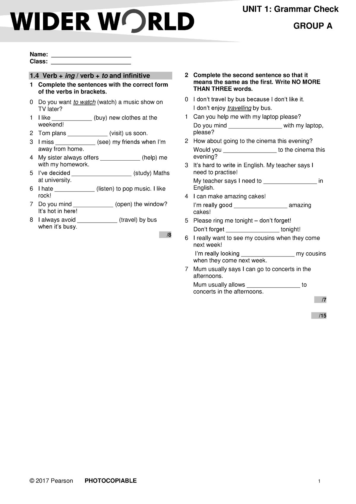 wider world 4 unit 1 test