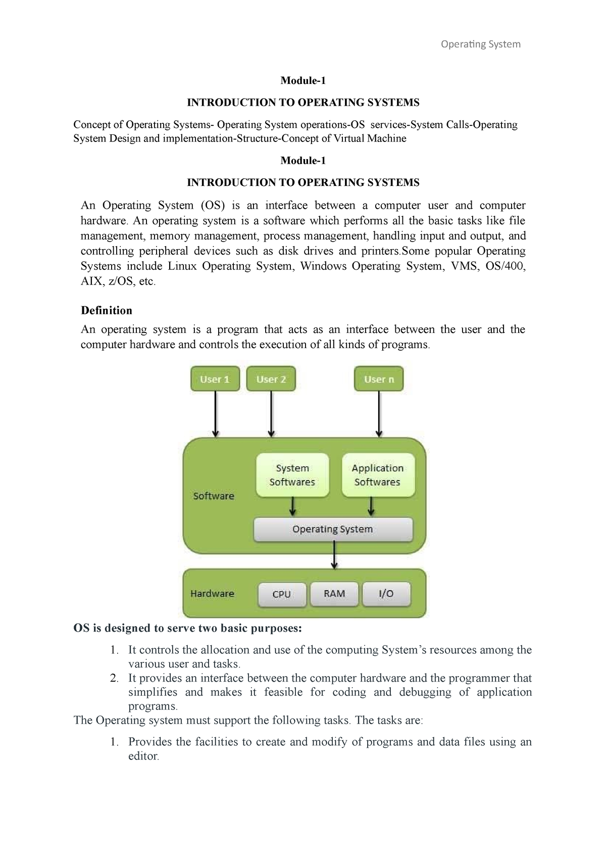 UNIT 1 OS Notes - Introduction To Operating System - Module ...