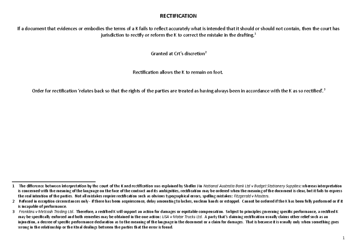 Tutorial Week 7 Rectification Flow Chart RECTIFICATION If a document