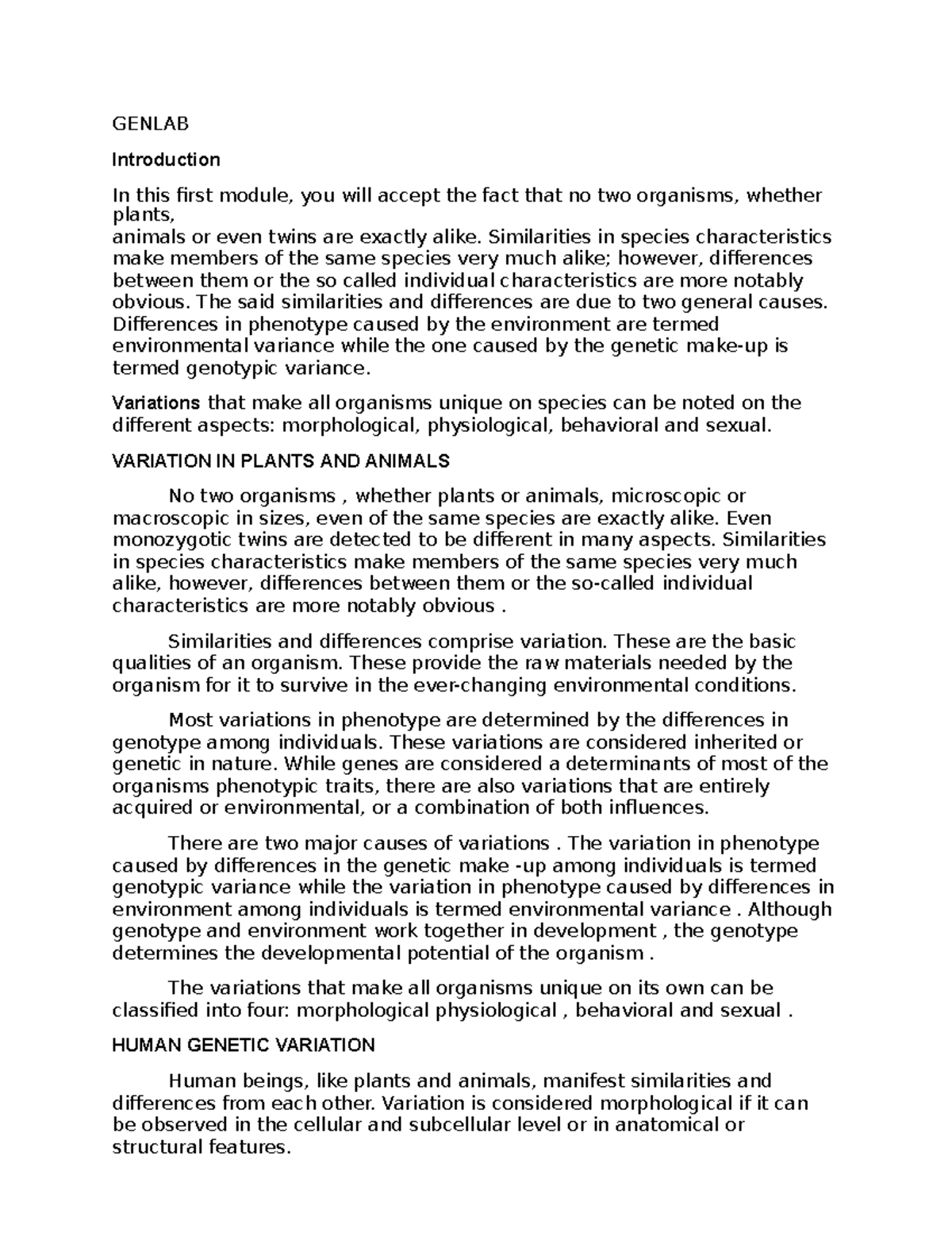 Genlab - Lecture notes 1-15 - GENLAB Introduction In this first module ...