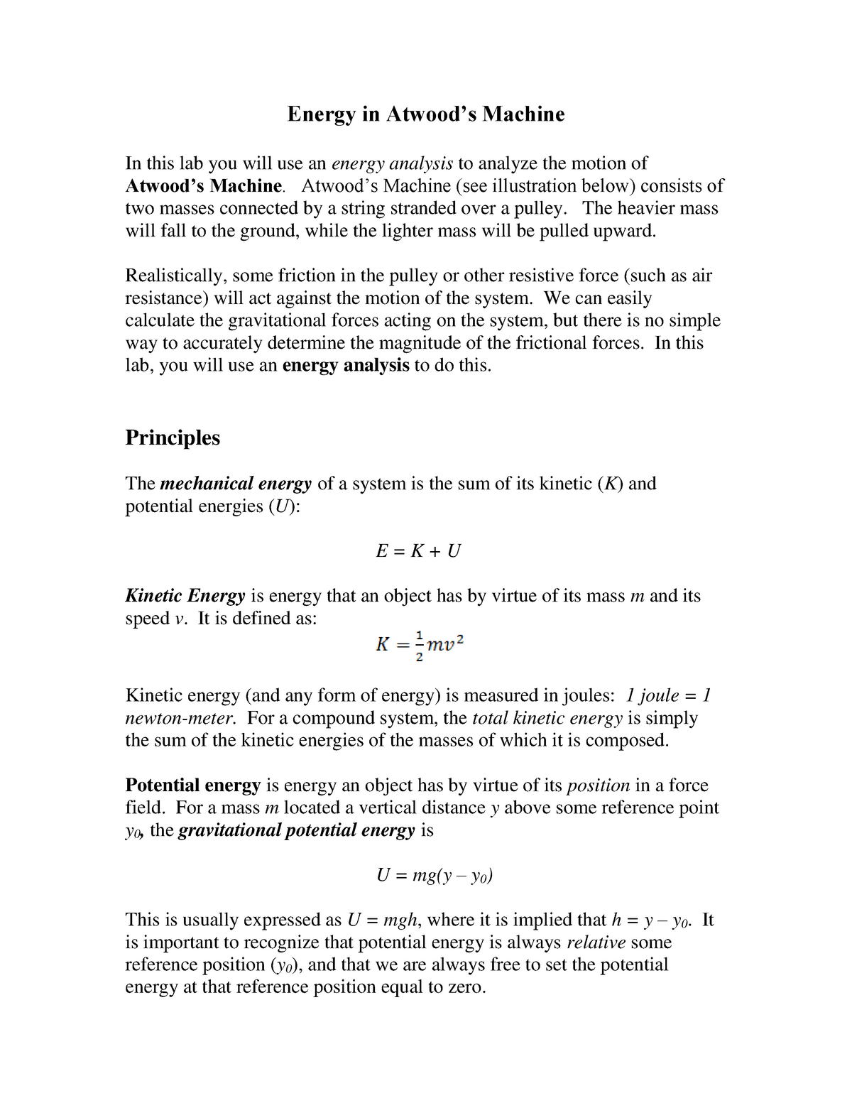Lab 6 Energy In Atwood S Machine Studocu