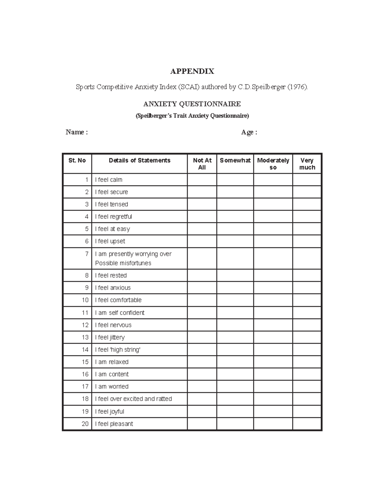 14 Questionnaire for college going student. APPENDIX Sports