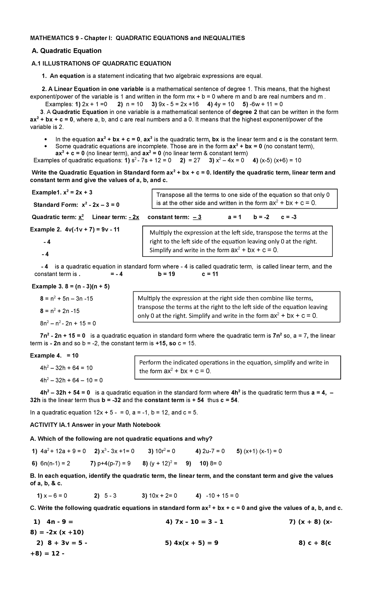 ia-equations-mathematics-9-chapter-i-quadratic-equations-and